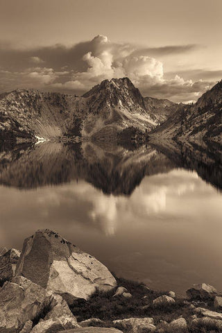 Sawtooth Lake Sepia White Modern Wood Framed Art Print with Double Matting by Majchrowicz, Alan