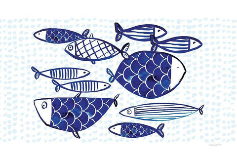 Blue Fish IV White Modern Wood Framed Art Print with Double Matting by Charro, Mercedes Lopez