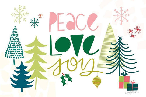 Peace Love Joy I White Modern Wood Framed Art Print with Double Matting by Warrick, Cheryl