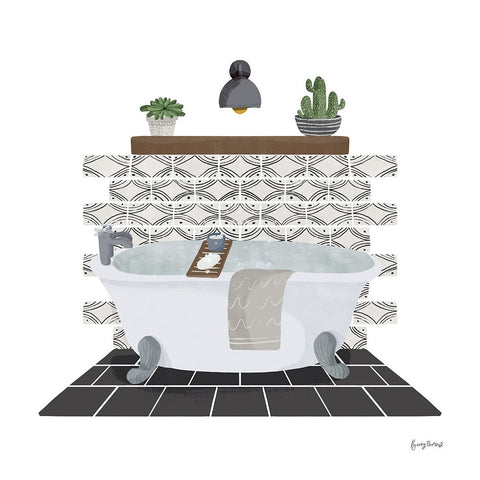 Relaxing Bathroom II Dark Black Ornate Wood Framed Art Print with Double Matting by Thorns, Becky