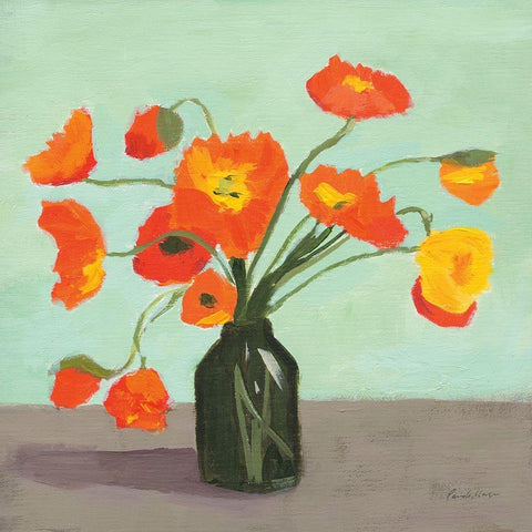 Orange Poppies White Modern Wood Framed Art Print by Munger, Pamela