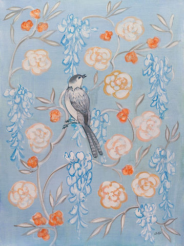 Heirloom Chinoiserie Bird I White Modern Wood Framed Art Print with Double Matting by Purinton, Julia