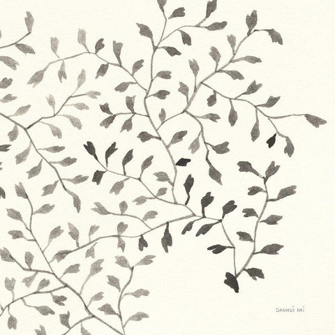 Ink Leaf III White Modern Wood Framed Art Print with Double Matting by Nai, Danhui