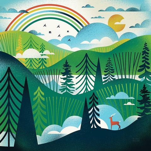 Green Hills White Modern Wood Framed Art Print by Mullan, Michael