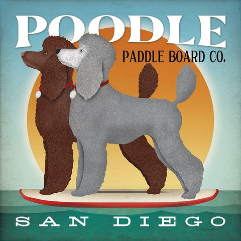 Double Poodle Paddle Board Black Modern Wood Framed Art Print with Double Matting by Fowler, Ryan