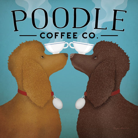 Double Poodle Coffee White Modern Wood Framed Art Print with Double Matting by Fowler, Ryan