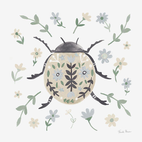 Folk Beetle I Neutral White Modern Wood Framed Art Print by Zaman, Farida