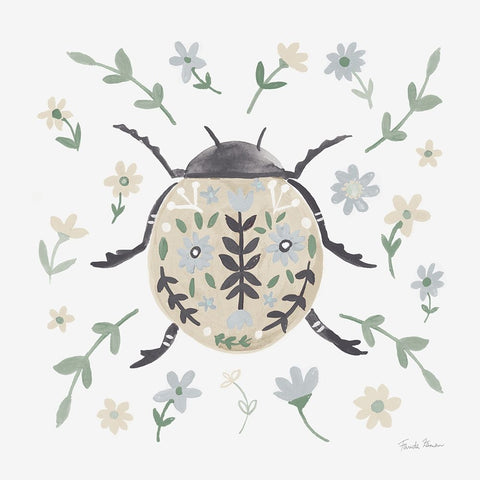 Folk Beetle I Neutral White Modern Wood Framed Art Print with Double Matting by Zaman, Farida