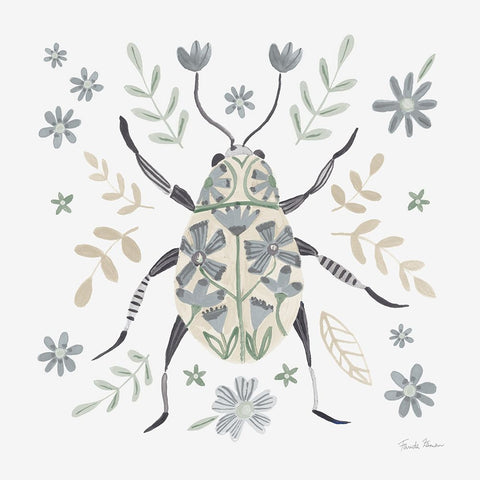 Folk Beetle II Neutral White Modern Wood Framed Art Print with Double Matting by Zaman, Farida