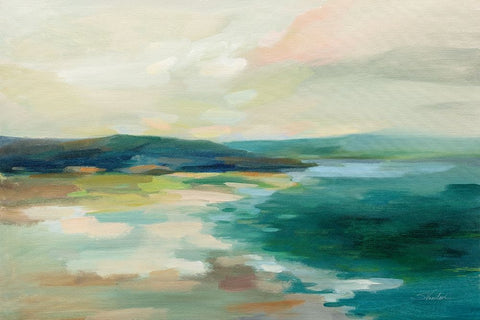 Pastel Lake White Modern Wood Framed Art Print with Double Matting by Vassileva, Silvia