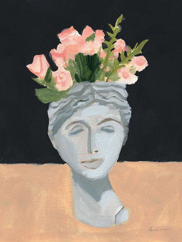 Golden Roses White Modern Wood Framed Art Print with Double Matting by Munger, Pamela