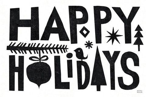 Christmas Whimsy Happy Holidays Black Black Ornate Wood Framed Art Print with Double Matting by Mullan, Michael