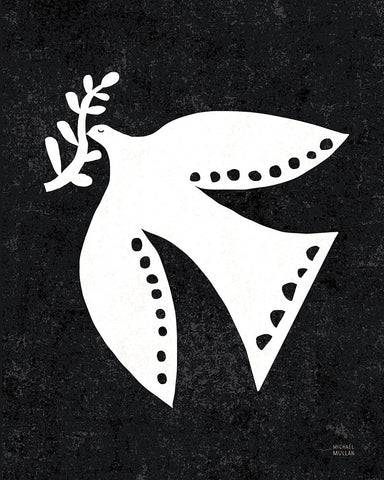 Christmas Whimsy Dove Black Ornate Wood Framed Art Print with Double Matting by Mullan, Michael