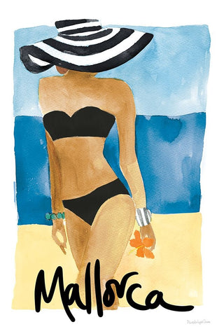 Mallorca Girl White Modern Wood Framed Art Print with Double Matting by Charro, Mercedes Lopez