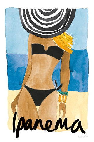 Ipanema Girl Black Ornate Wood Framed Art Print with Double Matting by Charro, Mercedes Lopez