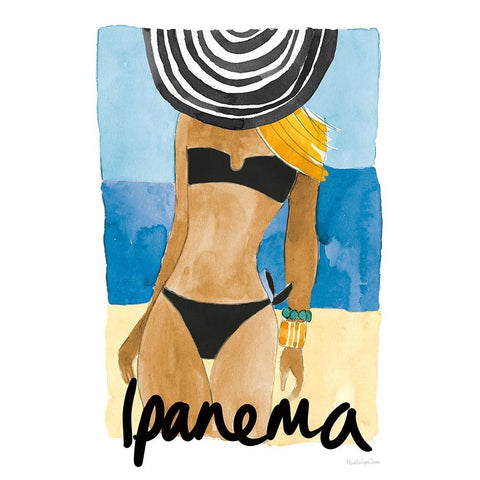 Ipanema Girl Black Modern Wood Framed Art Print with Double Matting by Charro, Mercedes Lopez