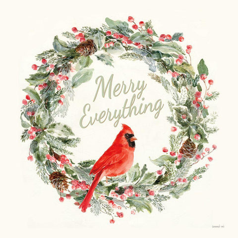 Merry Everything Wreath White Modern Wood Framed Art Print by Nai, Danhui