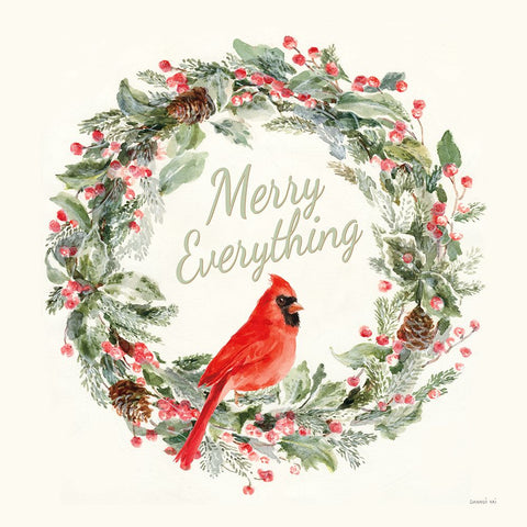 Merry Everything Wreath White Modern Wood Framed Art Print with Double Matting by Nai, Danhui