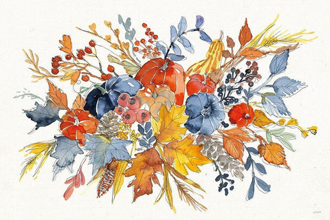 Fall Flair I Black Ornate Wood Framed Art Print with Double Matting by Tavoletti, Anne