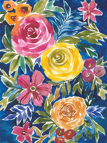 Flower Patch I Black Ornate Wood Framed Art Print with Double Matting by Warrick, Cheryl