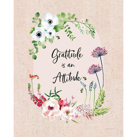 Gratitude Flowers II Linen White Modern Wood Framed Art Print by Charro, Mercedes Lopez