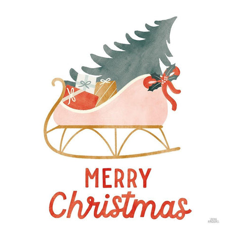 Christmas Sleigh Black Modern Wood Framed Art Print with Double Matting by Marshall, Laura