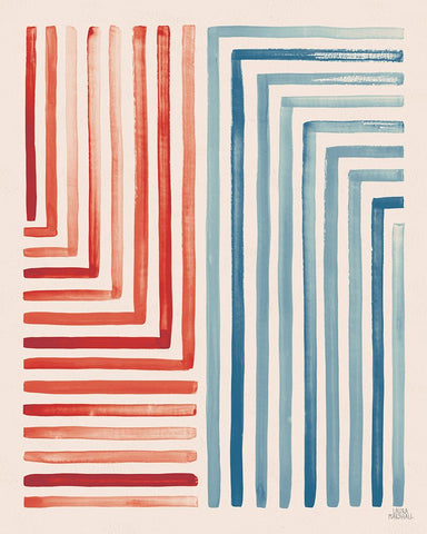 Red and Blue Sunset III White Modern Wood Framed Art Print with Double Matting by Marshall, Laura
