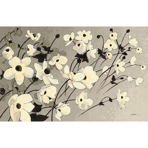 Anemones Japonaises Gray Gold Ornate Wood Framed Art Print with Double Matting by Novak, Shirley