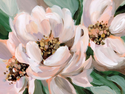 Blush Peonies White Modern Wood Framed Art Print with Double Matting by Pete, Katrina