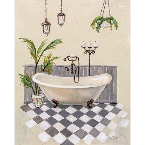 Gray Cottage Bathroom I Black Modern Wood Framed Art Print with Double Matting by Vassileva, Silvia