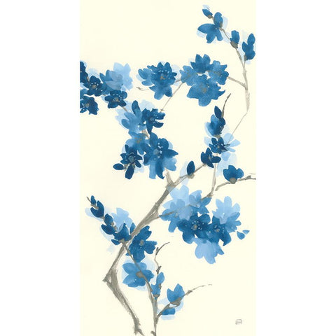 Blue Branch III v2 Crop White Modern Wood Framed Art Print by Paschke, Chris