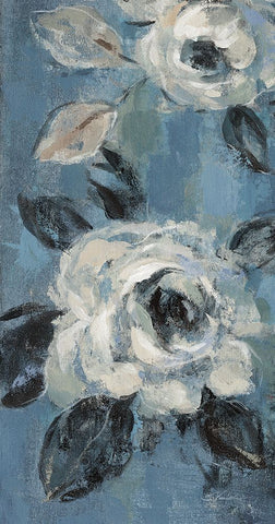 Loose Flowers on Dusty Blue III Black Ornate Wood Framed Art Print with Double Matting by Vassileva, Silvia