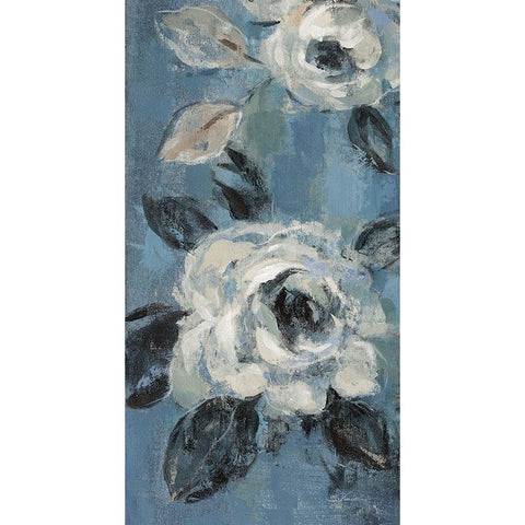 Loose Flowers on Dusty Blue III White Modern Wood Framed Art Print by Vassileva, Silvia