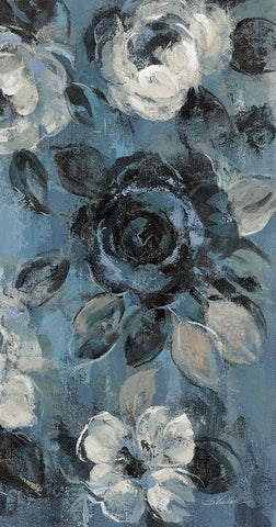 Loose Flowers on Dusty Blue IV Black Ornate Wood Framed Art Print with Double Matting by Vassileva, Silvia