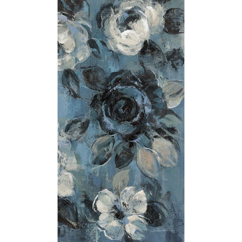 Loose Flowers on Dusty Blue IV Black Modern Wood Framed Art Print with Double Matting by Vassileva, Silvia