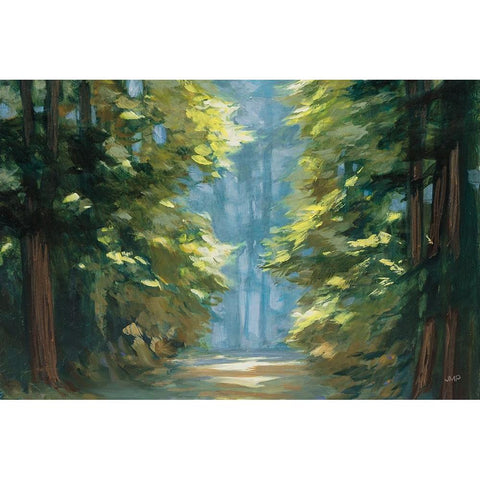 Sunlit Forest Blue Crop Black Modern Wood Framed Art Print with Double Matting by Purinton, Julia