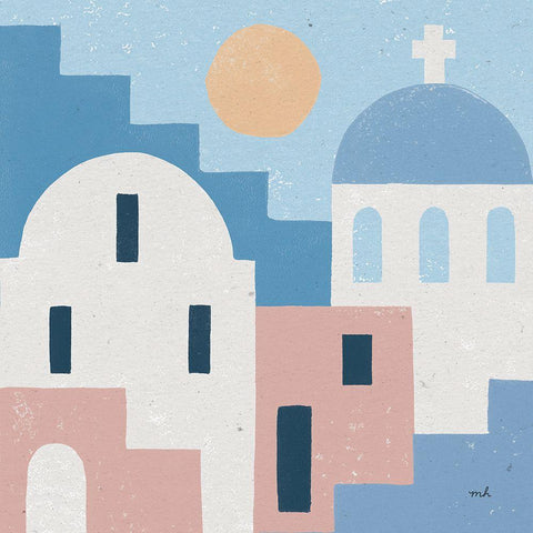 Santorini Summer I Sq Gold Ornate Wood Framed Art Print with Double Matting by Hershey, Moira