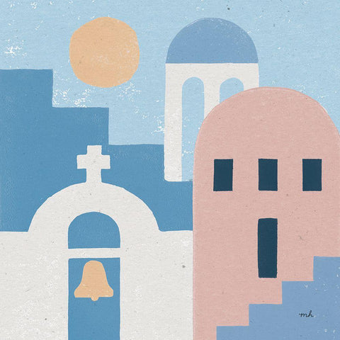 Santorini Summer II Sq White Modern Wood Framed Art Print by Hershey, Moira