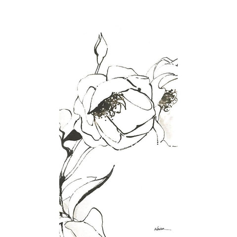 Sketch of Roses Panel III White Modern Wood Framed Art Print by Novak, Shirley