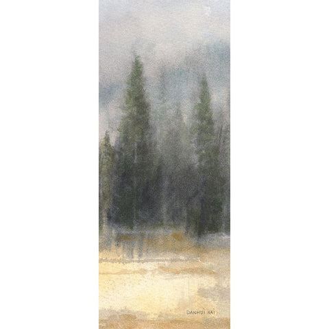 Misty Pines Panel II Black Modern Wood Framed Art Print with Double Matting by Nai, Danhui