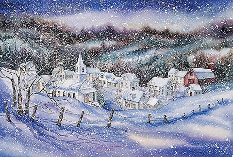 Winter Village White Modern Wood Framed Art Print with Double Matting by McKenna, Kathleen Parr