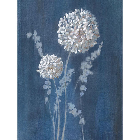 Airy Blooms I Dark Blue Gold Ornate Wood Framed Art Print with Double Matting by Nai, Danhui