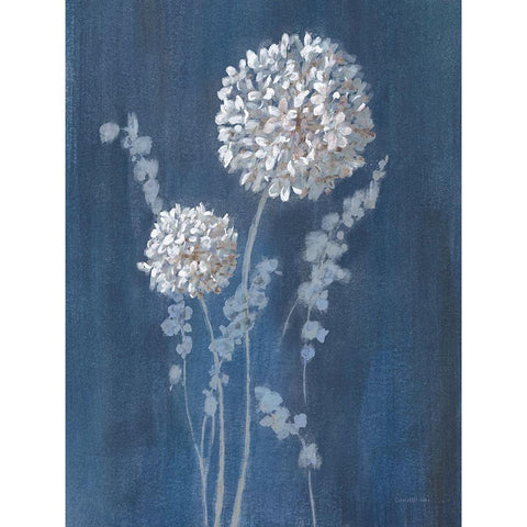 Airy Blooms I Dark Blue Black Modern Wood Framed Art Print by Nai, Danhui
