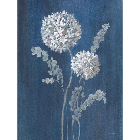 Airy Blooms II Dark Blue Black Modern Wood Framed Art Print by Nai, Danhui