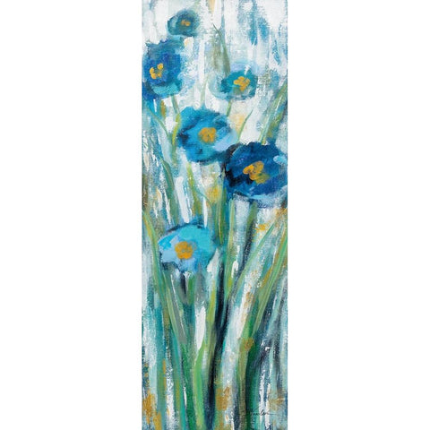 Tall Blue Flowers I White Modern Wood Framed Art Print by Vassileva, Silvia