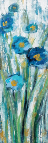 Tall Blue Flowers I White Modern Wood Framed Art Print with Double Matting by Vassileva, Silvia