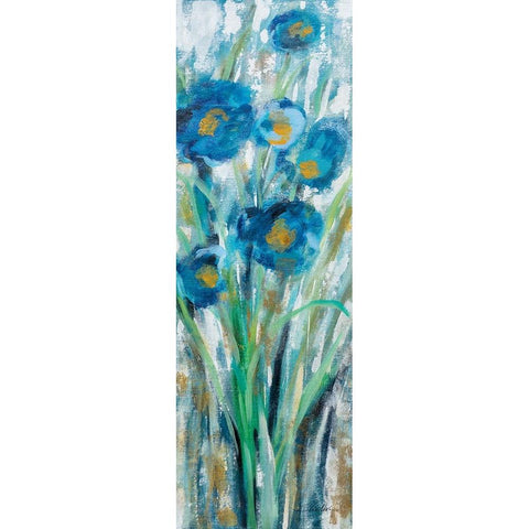 Tall Blue Flowers II Black Modern Wood Framed Art Print with Double Matting by Vassileva, Silvia