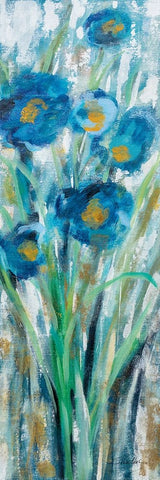 Tall Blue Flowers II White Modern Wood Framed Art Print with Double Matting by Vassileva, Silvia