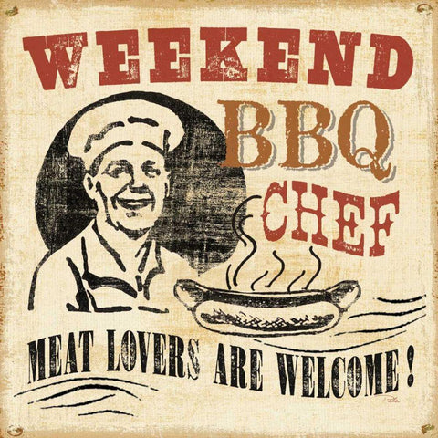 Weekend BBQ Chef White Modern Wood Framed Art Print by Pela Studio