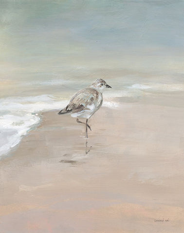 Shorebirds on the Sand II White Modern Wood Framed Art Print with Double Matting by Nai, Danhui